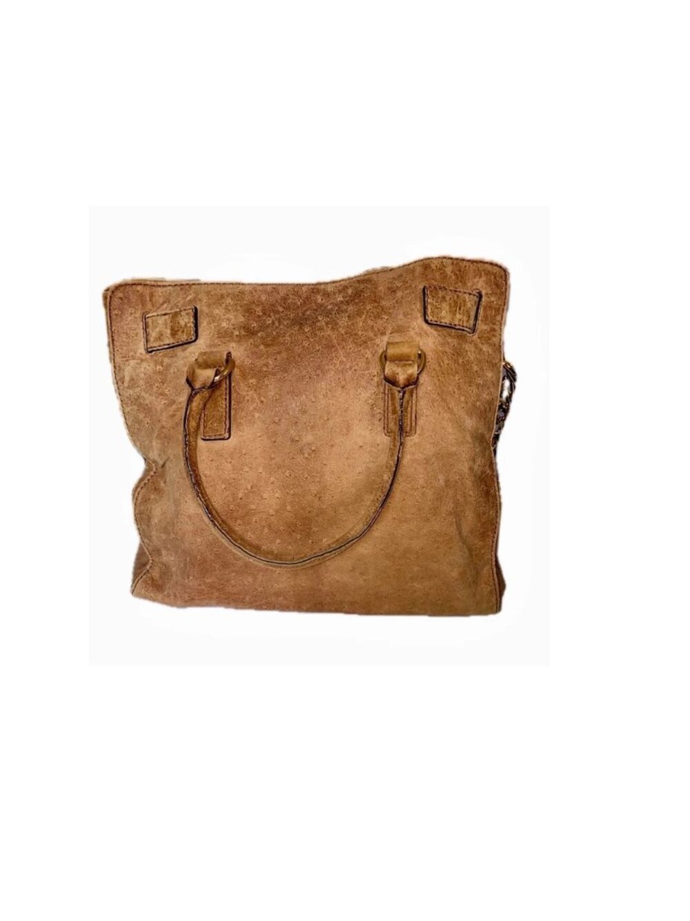 Michael Kors Hamilton Embossed Suede Tote Shoulder Bag in Cognac Ostrich Pattern - Picture 3 of 8